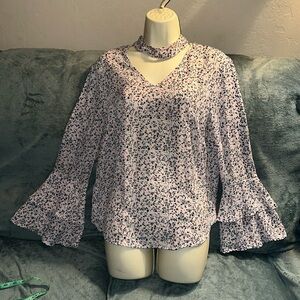 Bongo large pink blue V neck long sleeved blouse with layered bell sleeves